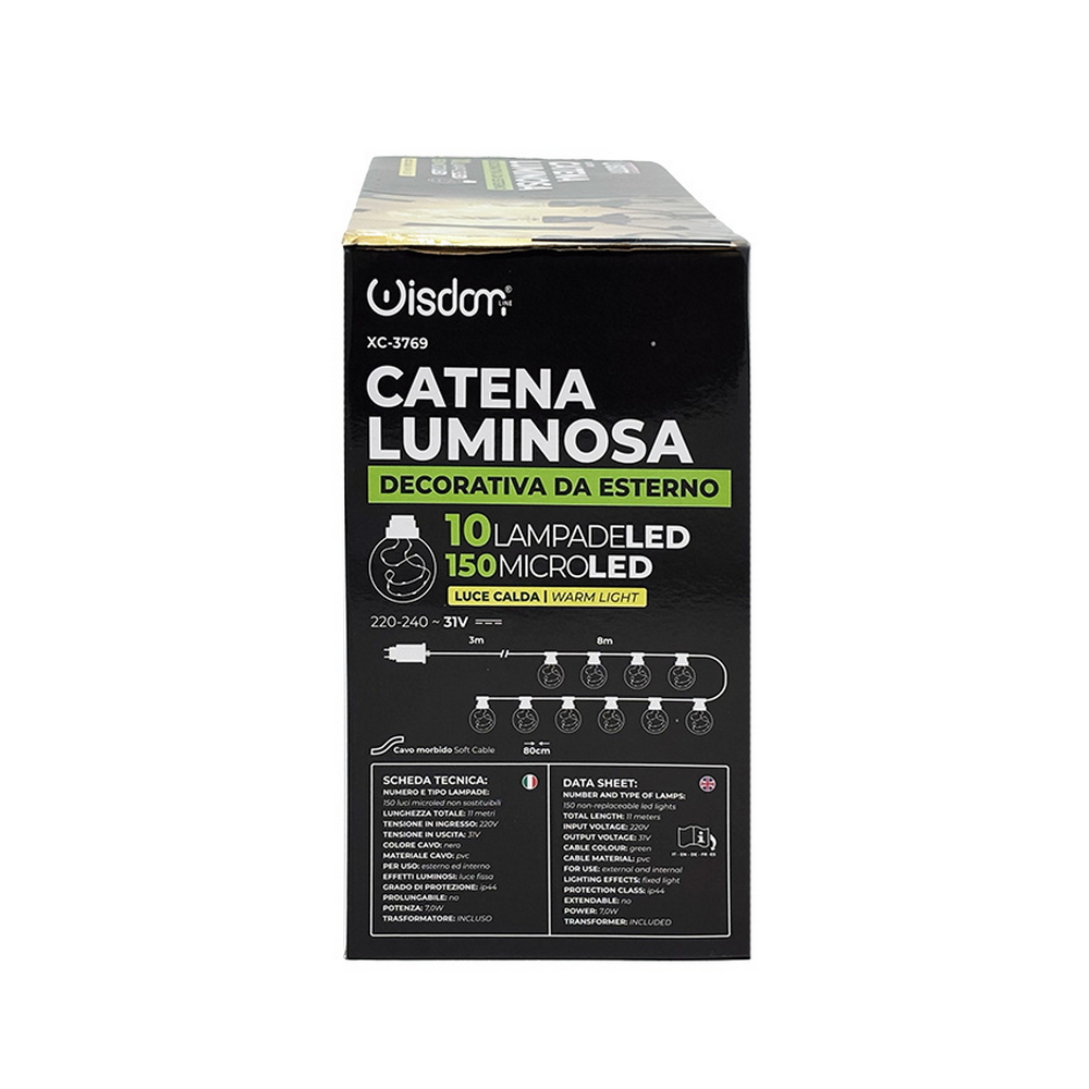 Catena luminosa a Led decorativa 8 metri 10 sfere trasparenti con minilucciole Bianco caldo a luce fissa Wisdom - Foto 3