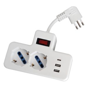 Foto principale Ciabatta multipresa elettrica 2 posti + 2 porte USB 1 porta Type-C con cavo da 5cm – 2 Prese Schuko Novaline