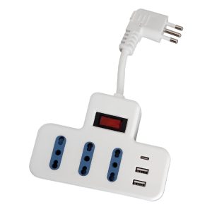 Foto principale Ciabatta multipresa elettrica 3 posti + 2 porte USB 1 porta Type-C con cavo da 5cm – 3 Prese Bipasso Novaline