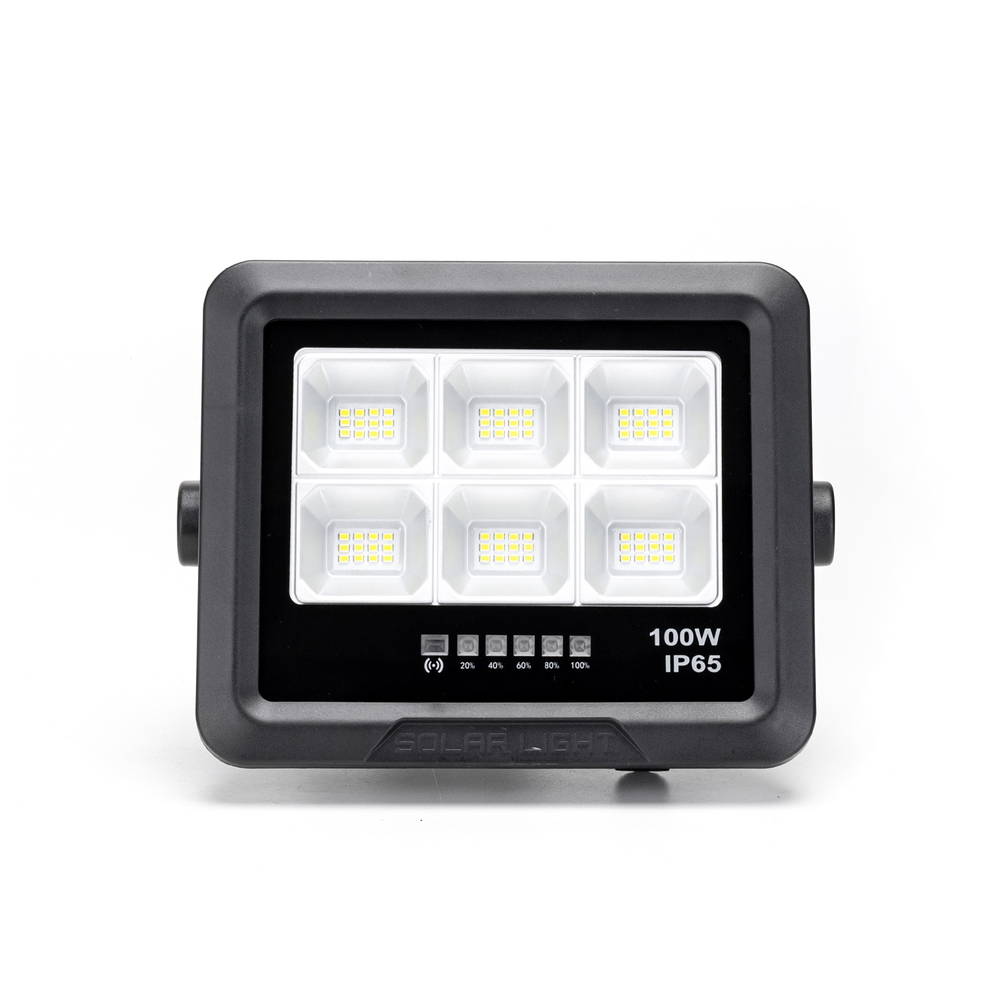 Faro Led 100W Nero con pannello solare IP65 Bianco freddo 6500K Dimmerabile con telecomando e crepuscolare Aigostar - Foto 1