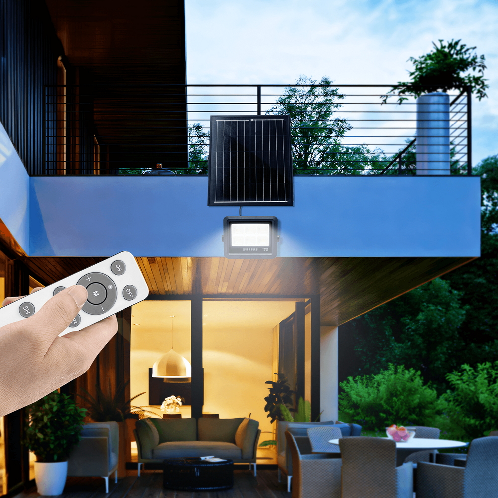 Faro Led 100W Nero con pannello solare IP65 Bianco freddo 6500K Dimmerabile con telecomando e crepuscolare Aigostar - Foto 3