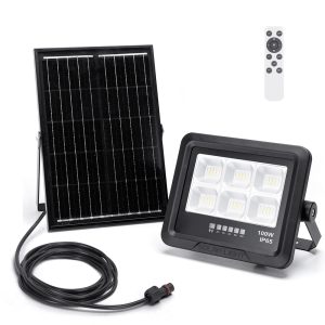 Foto principale Faro Led 100W Nero con pannello solare IP65 Bianco freddo 6500K Dimmerabile con telecomando e crepuscolare Aigostar