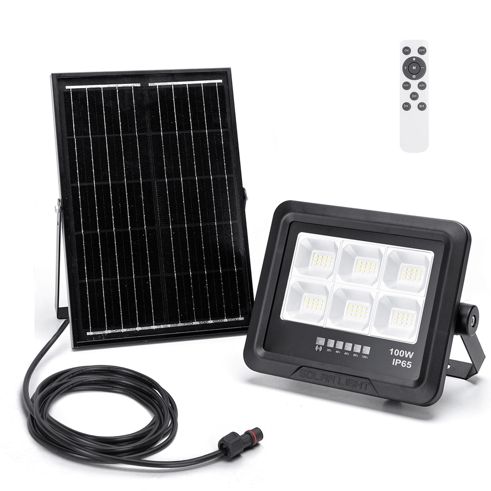 Foto principale Faro Led 100W Nero con pannello solare IP65 Bianco freddo 6500K Dimmerabile con telecomando e crepuscolare Aigostar