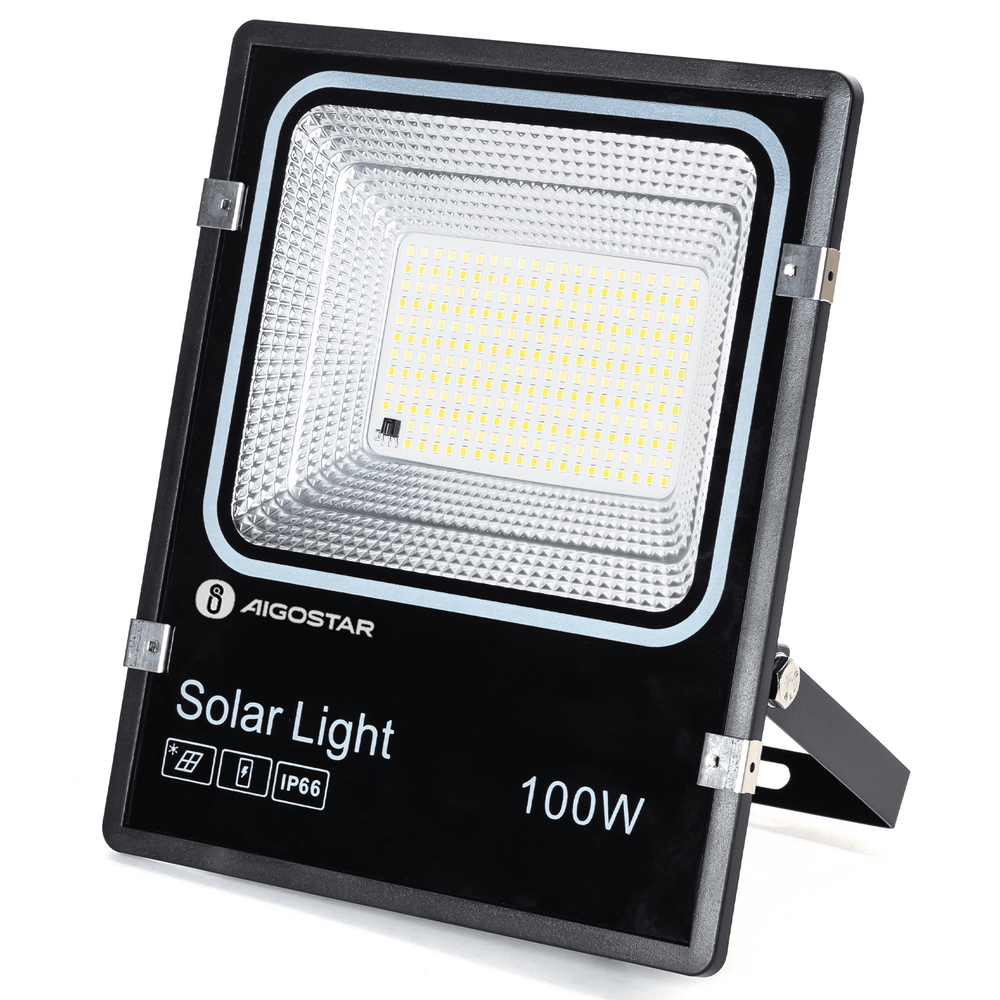 Faro Led 100W Nero con pannello solare IP66 CCT temperatura colore regolabile Dimmerabile con telecomando e crepuscolare Aigostar - Foto 1