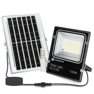 Foto principale Faro Led 100W Nero con pannello solare IP66 CCT temperatura colore regolabile Dimmerabile con telecomando e crepuscolare Aigostar
