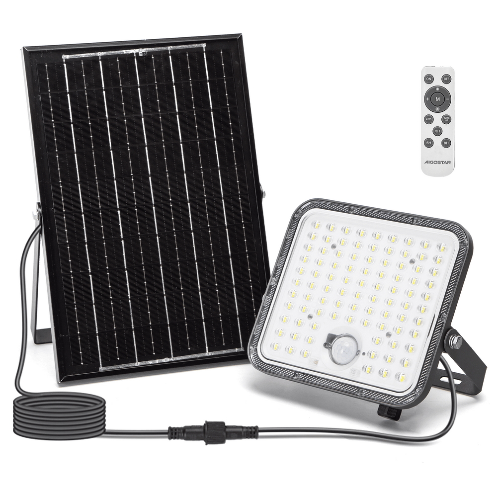 Foto principale Faro Led 120W Grigio con pannello solare IP66 Bianco freddo 6500K Dimmerabile telecomando con sensore crepuscolare e di movimento Aigostar