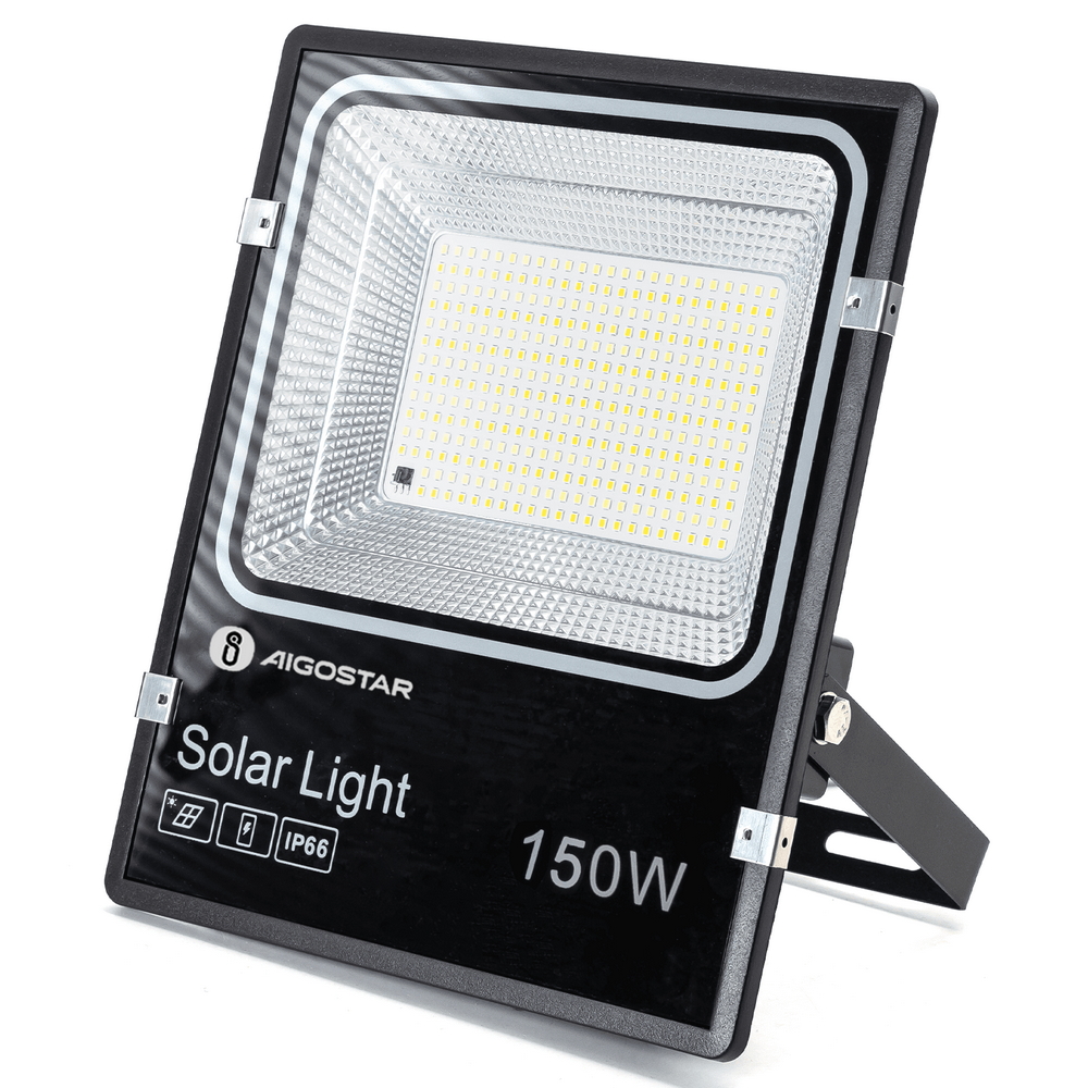 Faro Led 150W Nero con pannello solare IP66 CCT temperatura colore regolabile Dimmerabile con telecomando e crepuscolare Aigostar - Foto 1