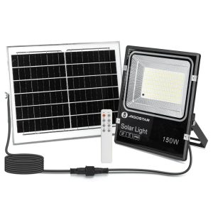 Foto principale Faro Led 150W Nero con pannello solare IP66 CCT temperatura colore regolabile Dimmerabile con telecomando e crepuscolare Aigostar