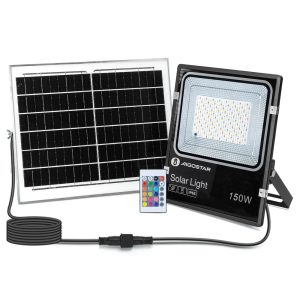 Foto principale Faro Led 150W Nero con pannello solare IP66 RGB Dimmerabile con telecomando e crepuscolare Aigostar