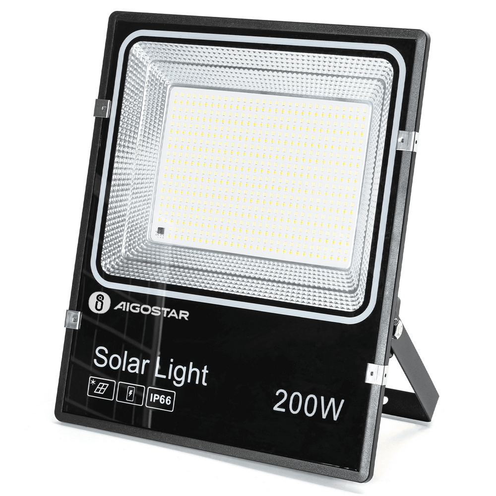 Faro Led 200W Nero con pannello solare IP66 CCT temperatura colore regolabile Dimmerabile con telecomando e crepuscolare Aigostar - Foto 1