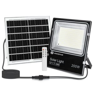 Foto principale Faro Led 200W Nero con pannello solare IP66 CCT temperatura colore regolabile Dimmerabile con telecomando e crepuscolare Aigostar