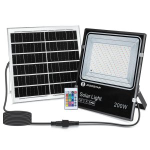 Foto principale Faro Led 200W Nero con pannello solare IP66 RGB Dimmerabile con telecomando e crepuscolare Aigostar