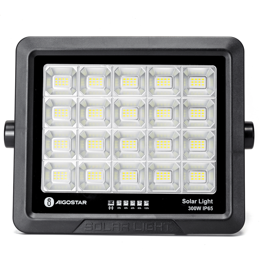 Faro Led 300W nero con pannello solare IP65 Bianco freddo 6500K Dimmerabile con telecomando e con sensore crepuscolare Aigostar - Foto 1