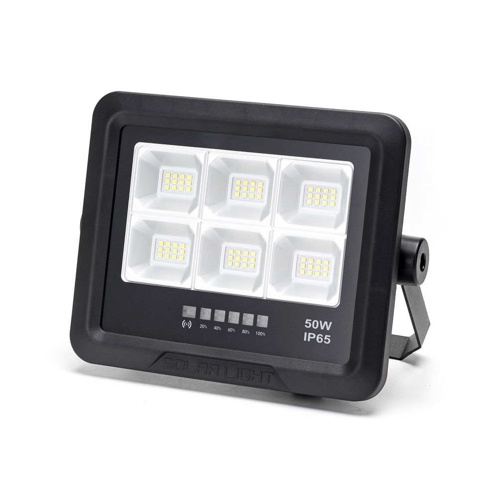 Faro Led 50W nero con pannello solare IP65 Bianco freddo 6500K Dimmerabile con telecomando e con sensore crepuscolare Aigostar - Foto 1