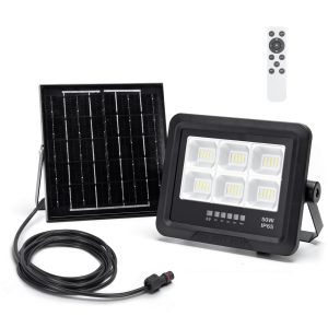 Foto principale Faro Led 50W nero con pannello solare IP65 Bianco freddo 6500K Dimmerabile con telecomando e con sensore crepuscolare Aigostar