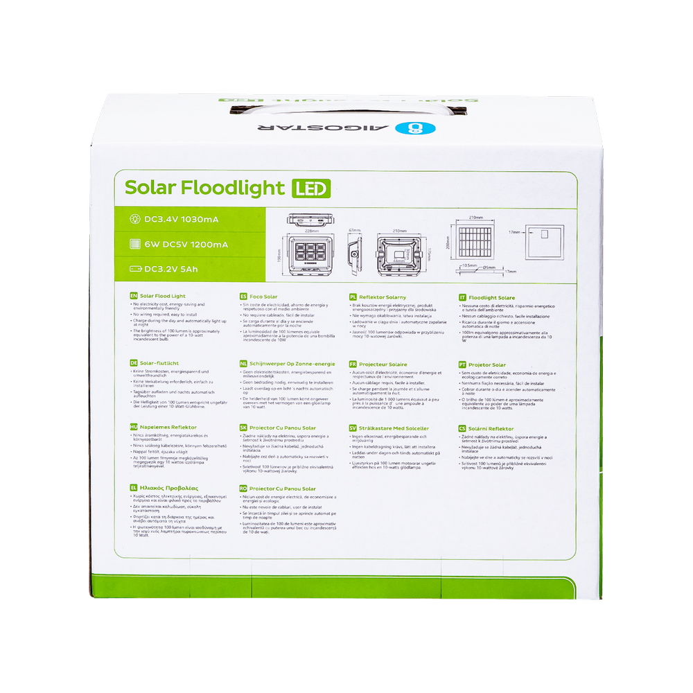 Faro Led 50W nero con pannello solare IP65 Bianco freddo 6500K Dimmerabile con telecomando e con sensore crepuscolare Aigostar - Foto 5