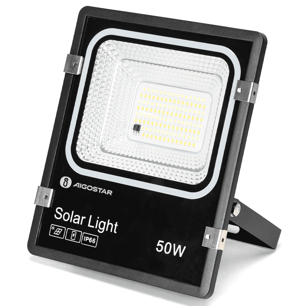 Faro Led 50W Nero con pannello solare IP66 CCT temperatura colore regolabile Dimmerabile con telecomando e crepuscolare Aigostar - Foto 1