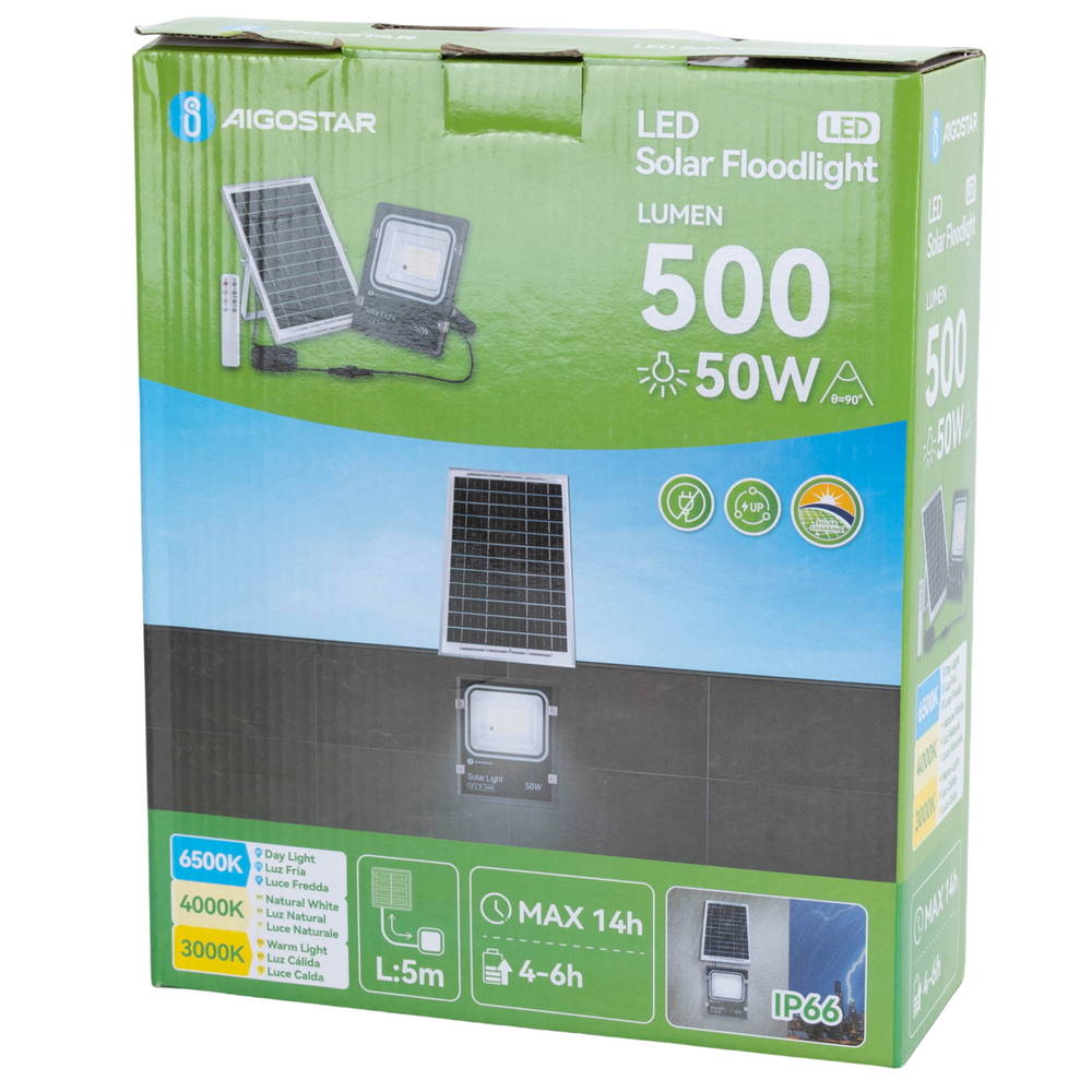 Faro Led 50W Nero con pannello solare IP66 CCT temperatura colore regolabile Dimmerabile con telecomando e crepuscolare Aigostar - Foto 5