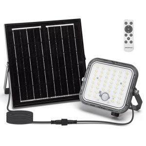 Foto principale Faro Led 80W Grigio con pannello solare IP66 Bianco freddo 6500K Dimmerabile telecomando con sensore crepuscolare e di movimento Aigostar