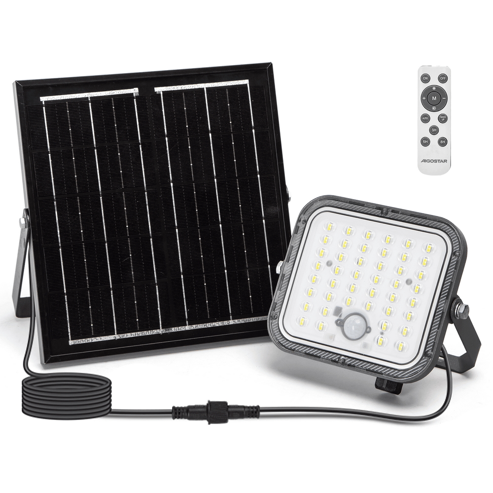 Foto principale Faro Led 80W Grigio con pannello solare IP66 Bianco freddo 6500K Dimmerabile telecomando con sensore crepuscolare e di movimento Aigostar