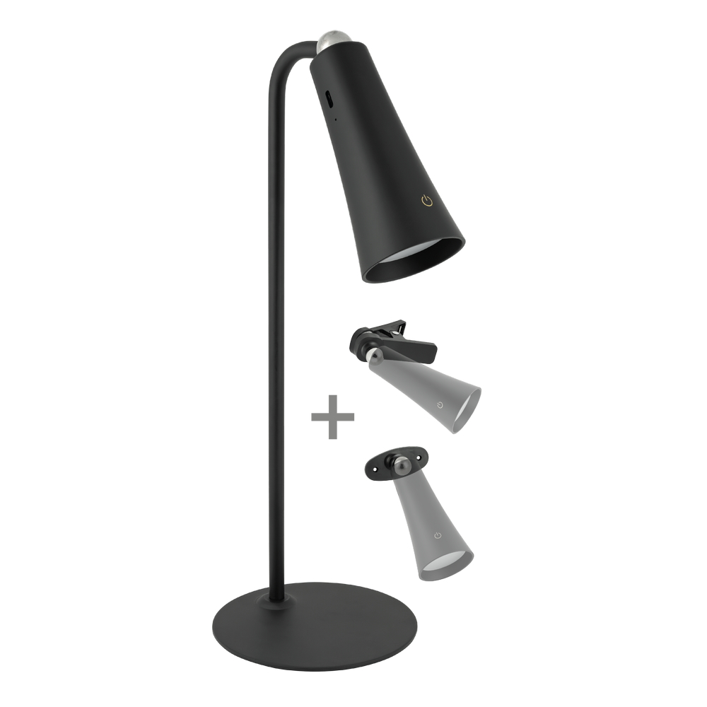 Foto principale Lampada da tavolo Led touch Tensai 3W Nera portatile a batteria ricaricabile USB Type-C Bianco neutro 4000K Novaline