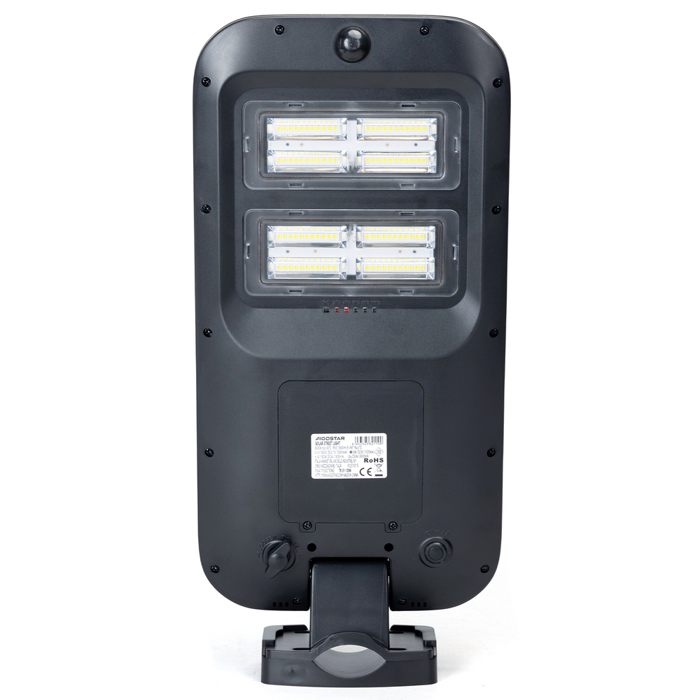 Lampione stradale Led 180W Nero con pannello solare IP65 Bianco freddo 6500K con sensore crepuscolare e di movimento Aigostar - Foto 2