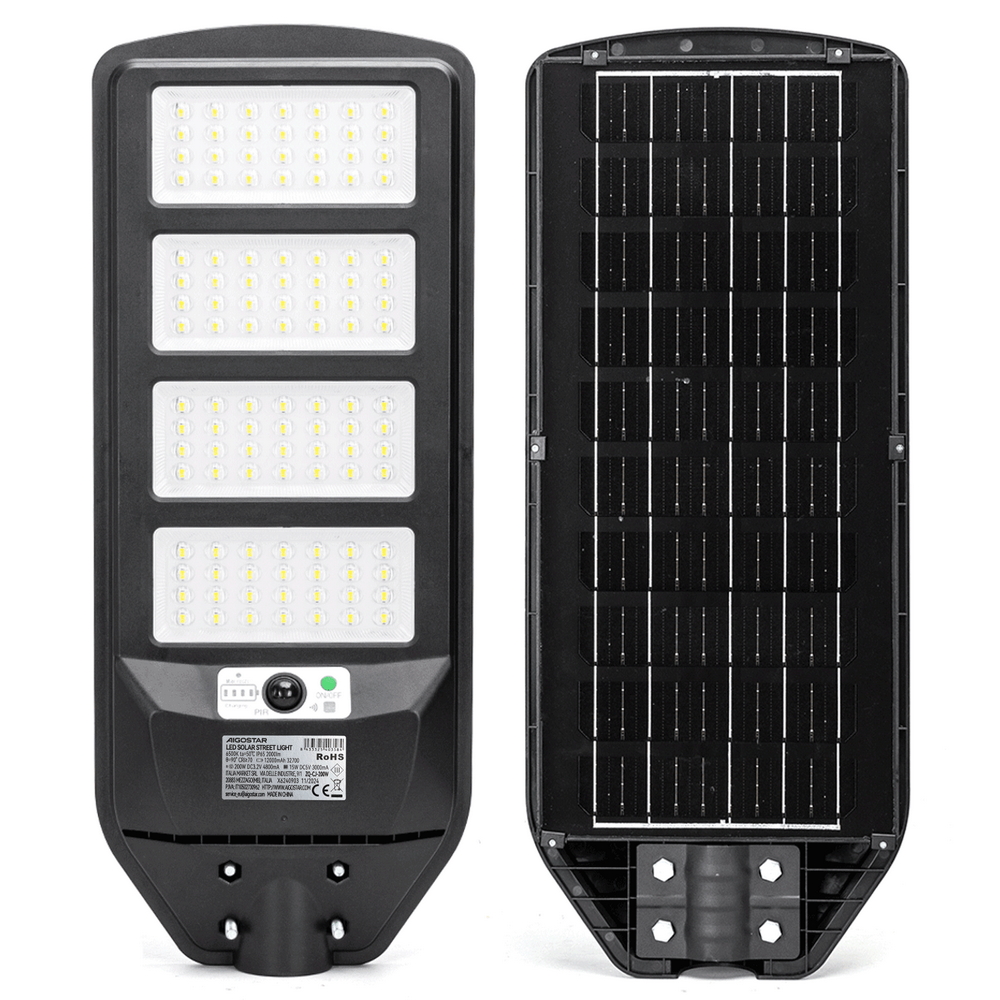 Lampione stradale Led 200W Nero con pannello solare IP65 Bianco freddo 6500K con sensore crepuscolare e di movimento Aigostar - Foto 1