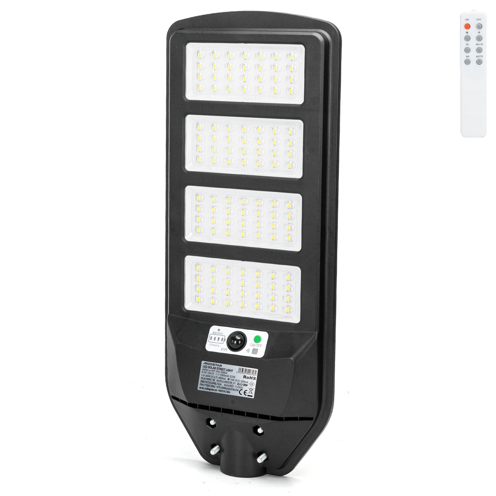 Foto principale Lampione stradale Led 200W Nero con pannello solare IP65 Bianco freddo 6500K con sensore crepuscolare e di movimento Aigostar