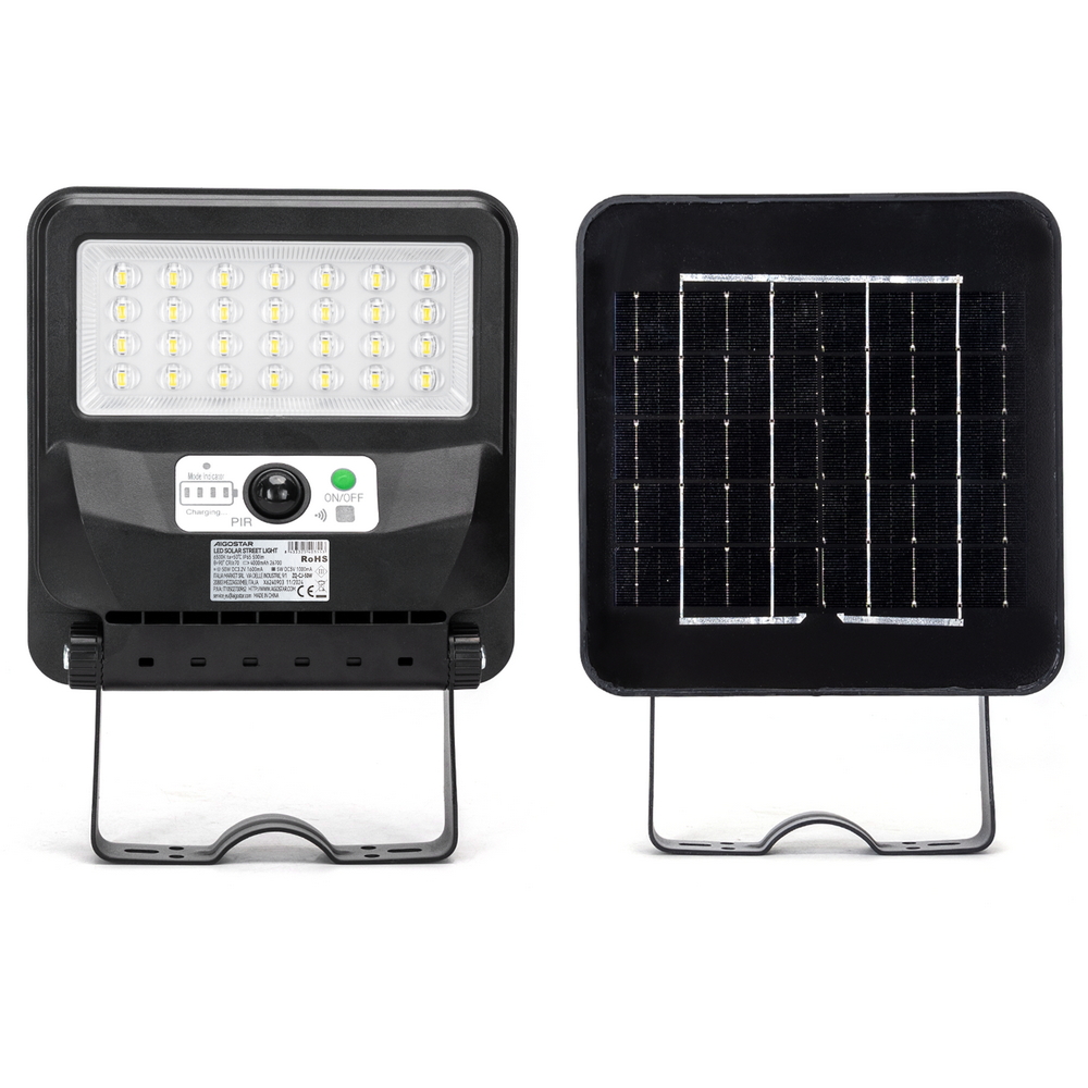 Lampione stradale Led 50W Nero con pannello solare IP65 Bianco freddo 6500K con sensore crepuscolare e di movimento Aigostar - Foto 1