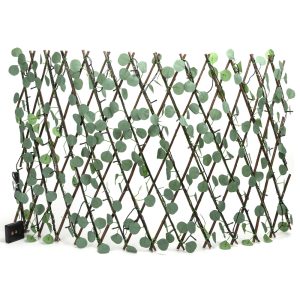 Foto principale Siepe artificiale luminosa 102 Led a energia solare Recinzione grigliato in legno con foglie di eucalipto da 2 metri alta 50cm Bianco caldo Aigostar