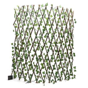 Foto principale Siepe artificiale luminosa 148 Led a energia solare Recinzione grigliato in legno con foglie di edera da 2 metri alta 1 metro Bianco caldo Aigostar