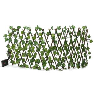 Foto principale Siepe artificiale luminosa 56 Led a energia solare Recinzione grigliato in legno con foglie di edera da 2 metri alta 30cm Bianco caldo Aigostar