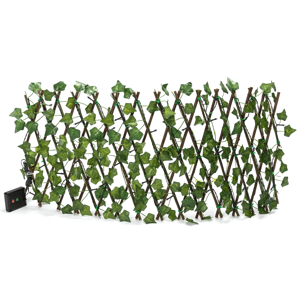 Foto principale Siepe artificiale luminosa 56 Led a energia solare Recinzione grigliato in legno con foglie di edera da 2 metri alta 30cm Bianco caldo Aigostar
