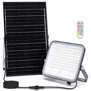 Foto principale Faro Led 150W Grigio con pannello solare IP66 RGB + Bianco freddo 6500K Dimmerabile con telecomando e con sensore crepuscolare Aigostar
