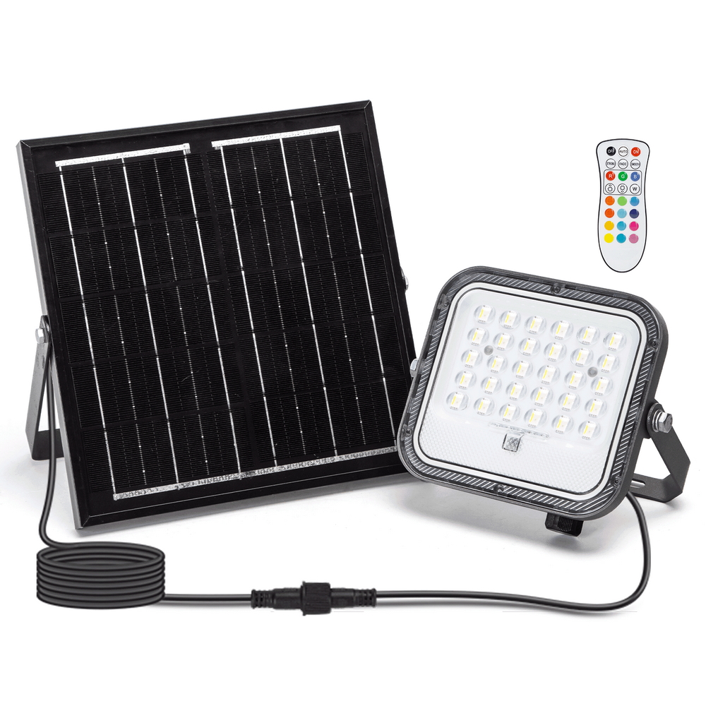 Foto principale Faro Led 50W Grigio con pannello solare IP66 RGB + Bianco freddo 6500K Dimmerabile con telecomando e sensore crepuscolare Aigostar