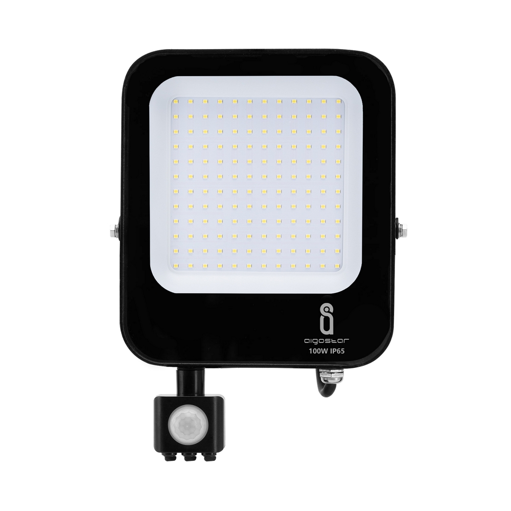 Foto principale Faro proiettore Led 100W Nero da esterno IP65 Bianco freddo 6500K con sensore crepuscolare e di movimento Aigostar
