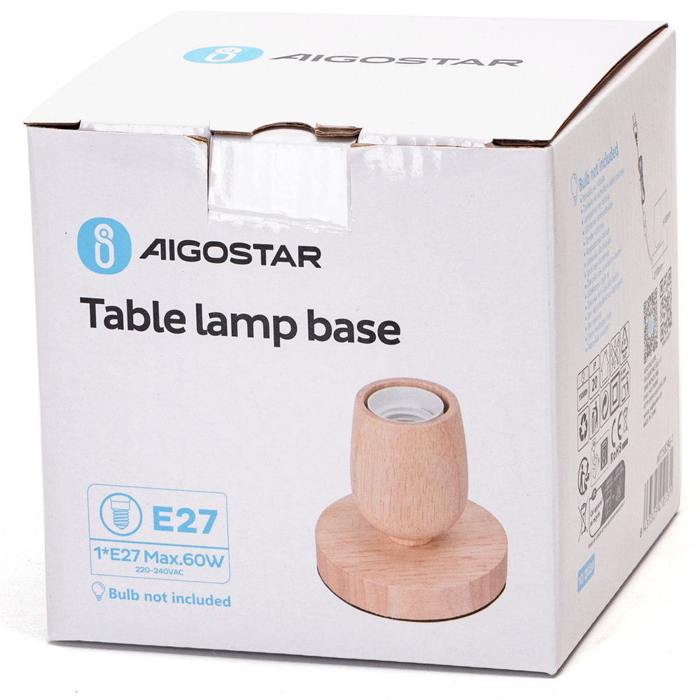 Portalampada da tavolo Cilindro con base in legno E27 100×100 mm Aigostar - Foto 5