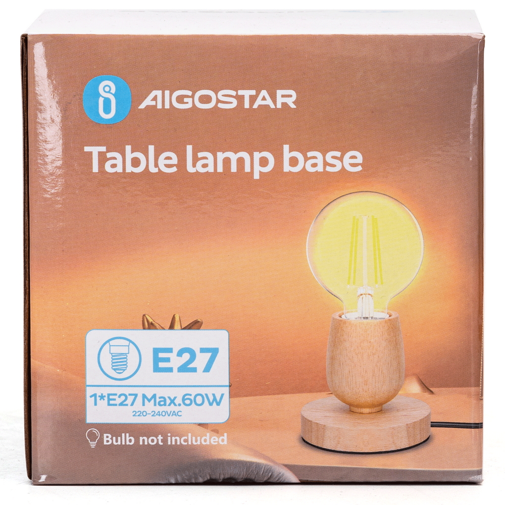 Portalampada da tavolo Cilindro con base in legno E27 100×100 mm Aigostar - Foto 6