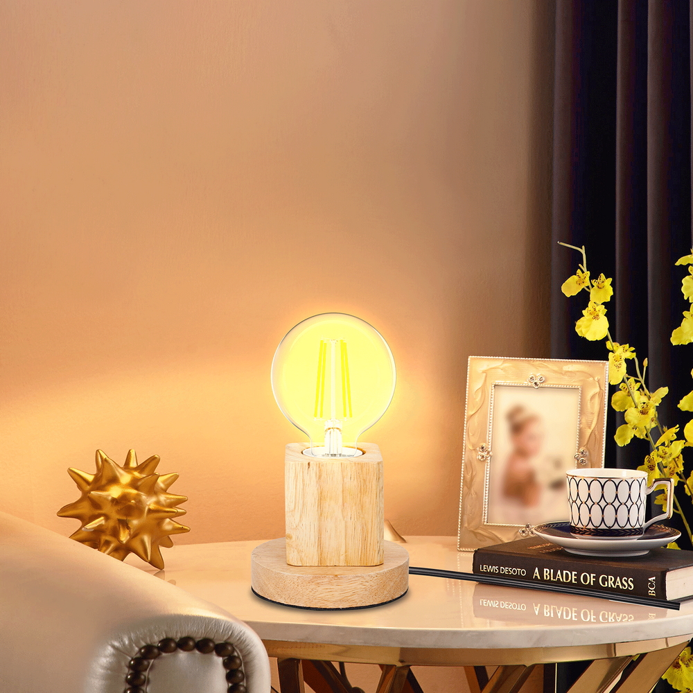Portalampada da tavolo Cubo con base in legno E27 100×90 mm Aigostar - Foto 4