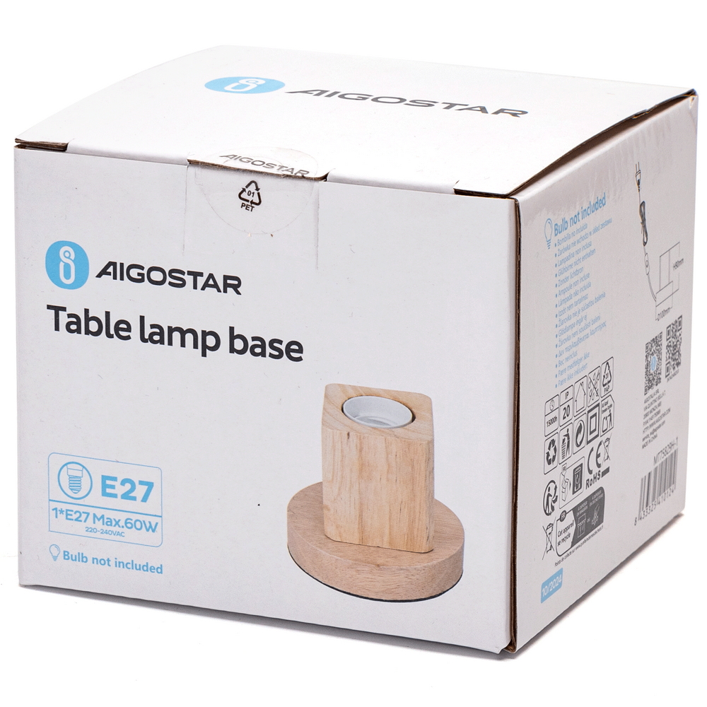 Portalampada da tavolo Cubo con base in legno E27 100×90 mm Aigostar - Foto 5