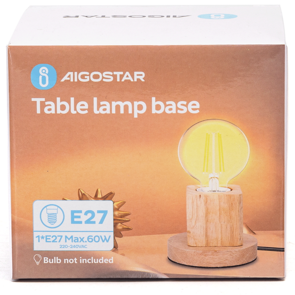 Portalampada da tavolo Cubo con base in legno E27 100×90 mm Aigostar - Foto 6