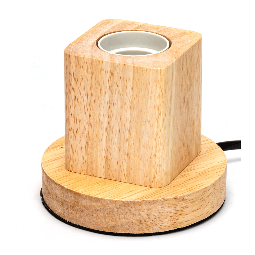 Foto principale Portalampada da tavolo Cubo con base in legno E27 100×90 mm Aigostar