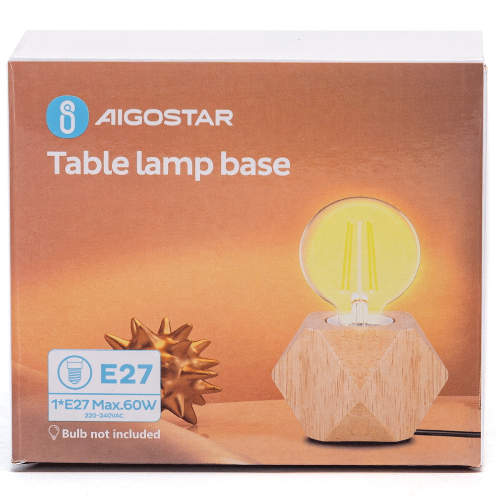 Portalampada da tavolo Rombo in legno E27 80×80 mm Aigostar - Foto 6