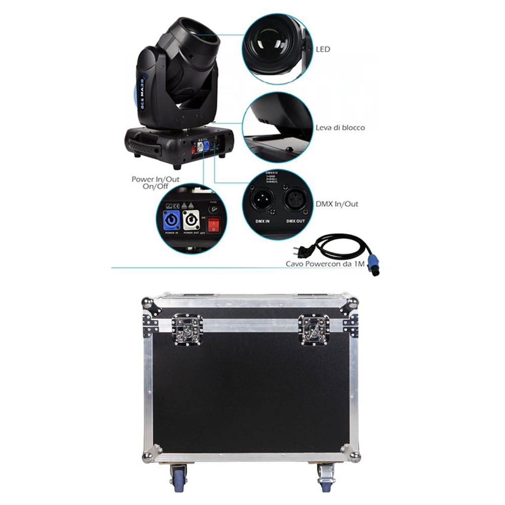 Testa mobile motorizzata Spot a scarica BEAM 7R 230W RGBW in Flight case baule da 2 pezzi Wisdom - Foto 3