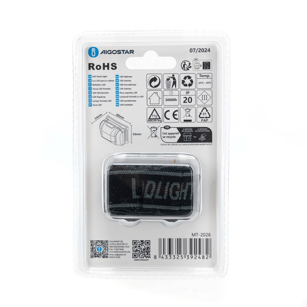 Torcia Led frontale regolabile Nera IP20 Bianco freddo 6500K Aigostar - Foto 5