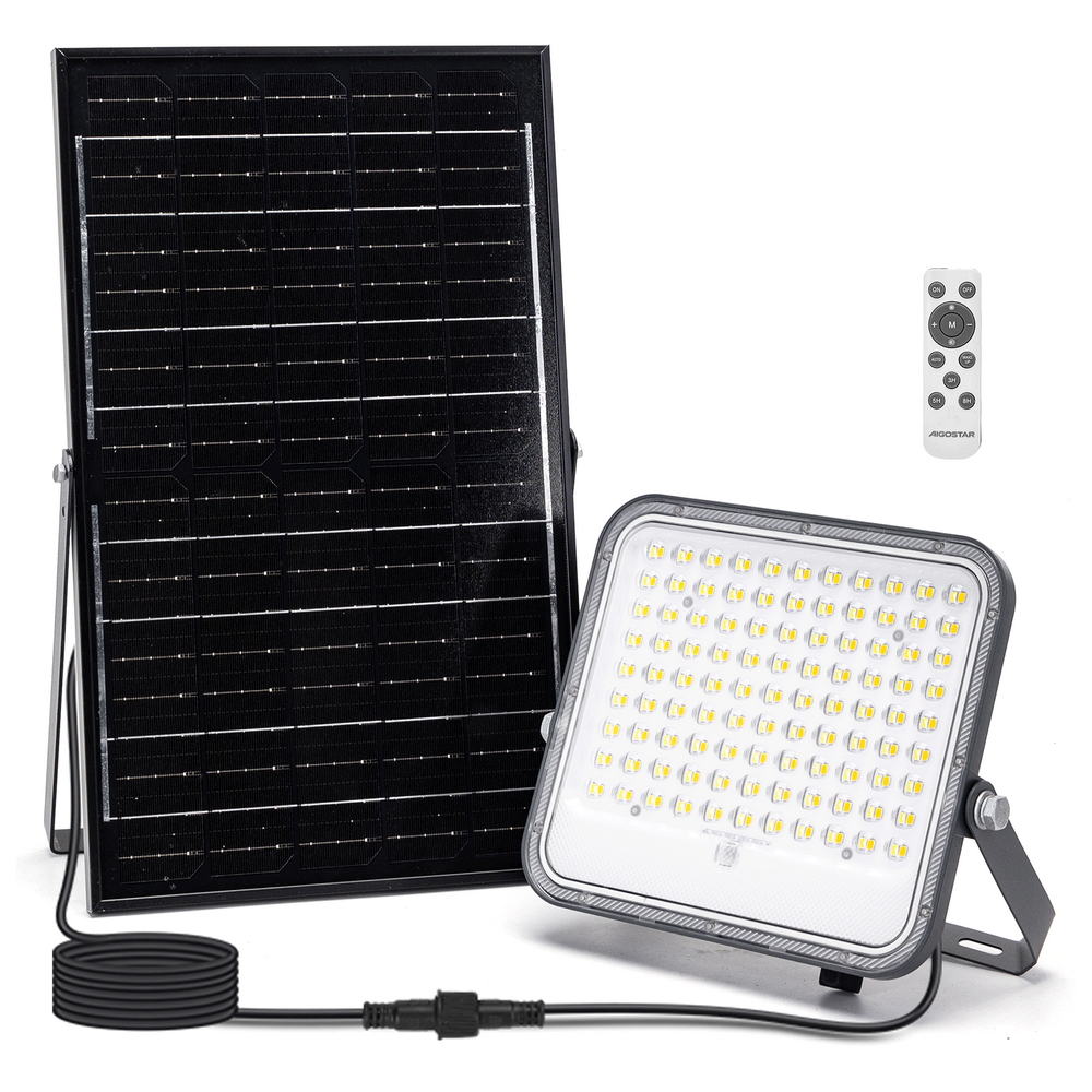 Foto principale Faro Led 150W Grigio con pannello solare IP66 CCT temperatura colore regolabile Dimmerabile con telecomando e con sensore crepuscolare Aigostar