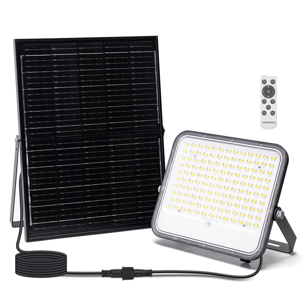 Foto principale Faro Led 200W Grigio con pannello solare IP66 CCT temperatura colore regolabile Dimmerabile con telecomando e con sensore crepuscolare Aigostar
