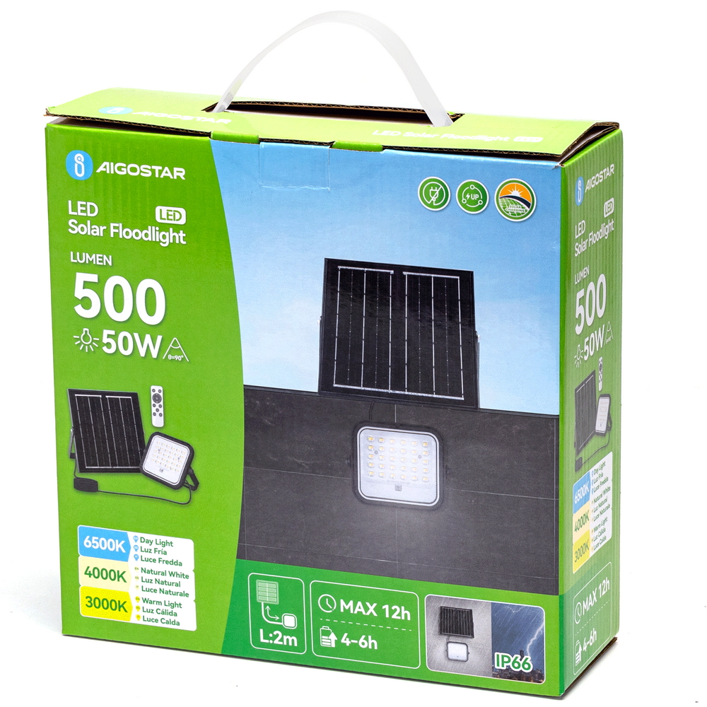 Faro Led 50W Grigio con pannello solare IP66 CCT temperatura colore regolabile Dimmerabile con telecomando e con sensore crepuscolare Aigostar - Foto 4