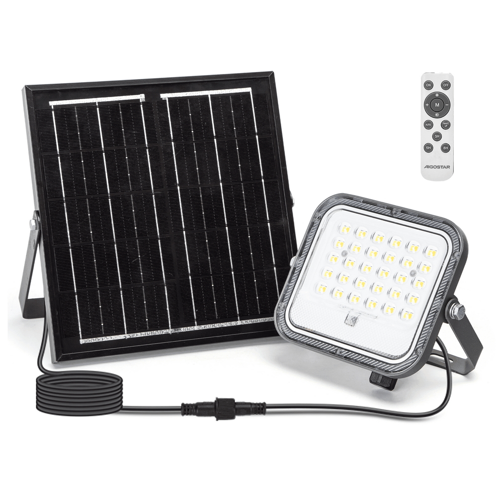 Foto principale Faro Led 50W Grigio con pannello solare IP66 CCT temperatura colore regolabile Dimmerabile con telecomando e con sensore crepuscolare Aigostar