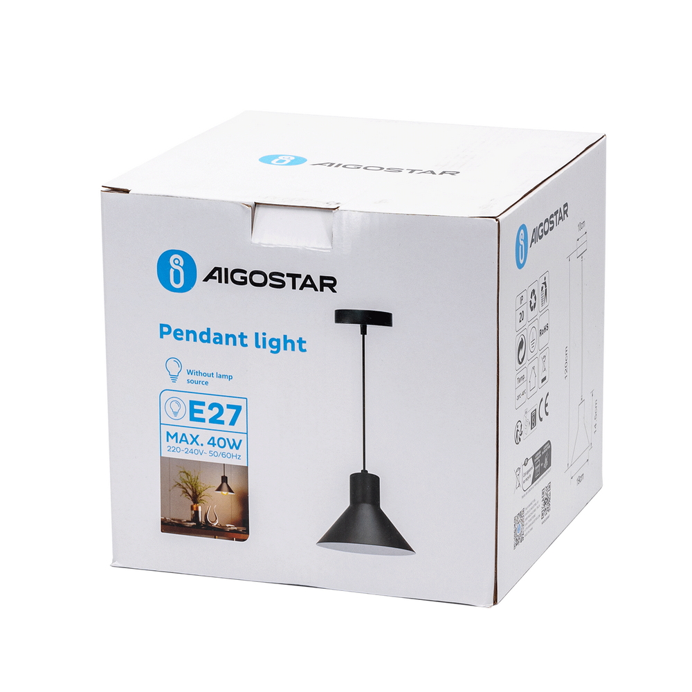 Lampadario da soffitto Cone Nero opaco 1 x E27 Aigostar - Foto 4
